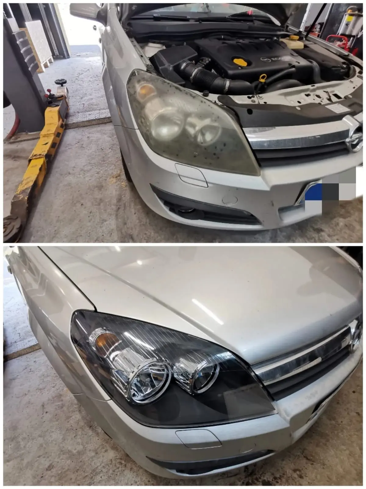 Opel Astra, nové čiré přední světlo po výměně